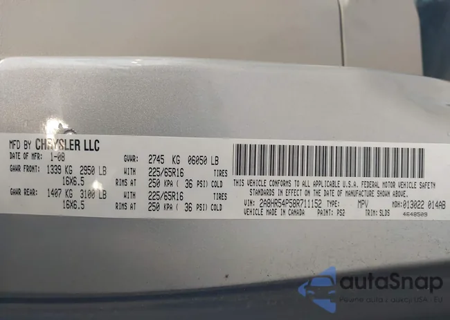 2A8HR54P58R711152: 44205347