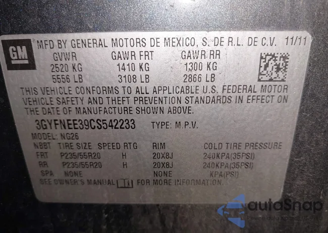 3GYFNEE39CS542233: 44206405