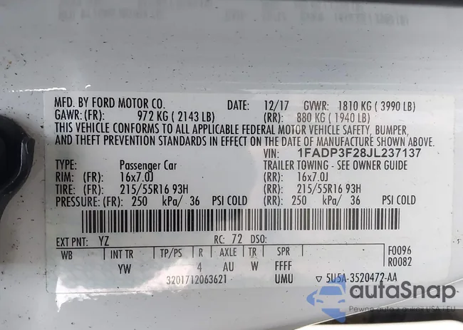 1FADP3F28JL237137: 44206553