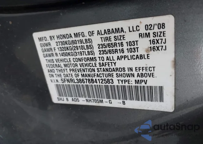 5FNRL38678B412583: 44206638