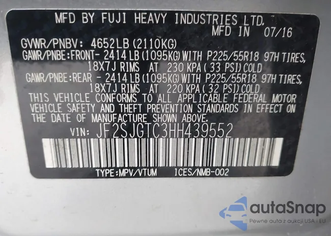 JF2SJGTC3HH439552: 44206742