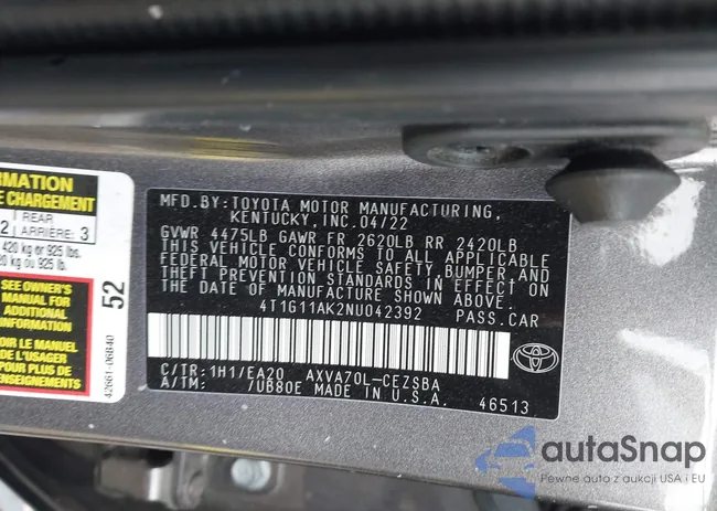 4T1G11AK2NU042392: 44206030