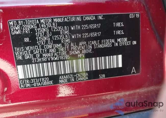 2T3H1RFV1KW018285: 44206075