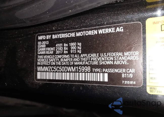 WMWZC5C50DWM15998: 44206226