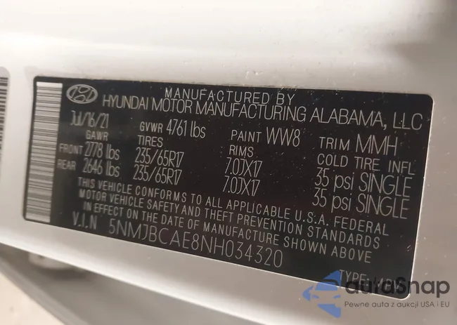 5NMJBCAE8NH034320: 44206317