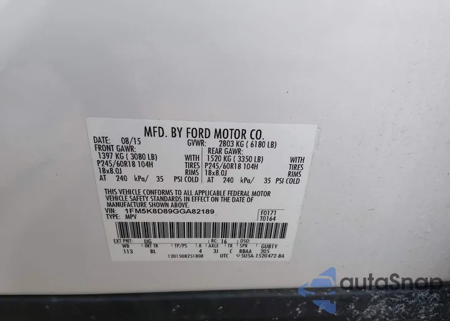 1FM5K8D89GGA82189: 44207437