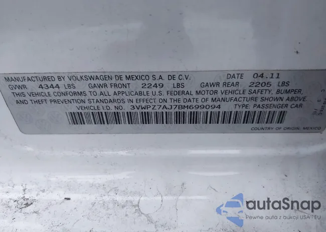 3VWPZ7AJ7BM699094: 44207477