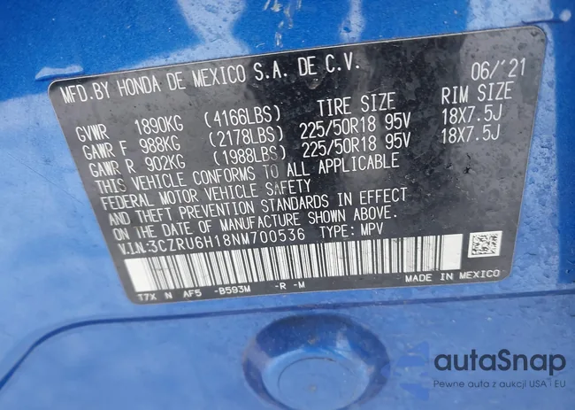 3CZRU6H18NM700536: 44207655