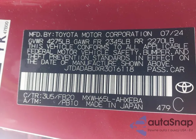 JTDADABUXR3016118: 44207707