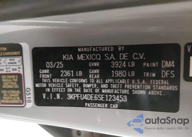 3KPFU4DE6SE123453: 44207723