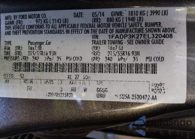 1FADP3K27EL320408: 44207744