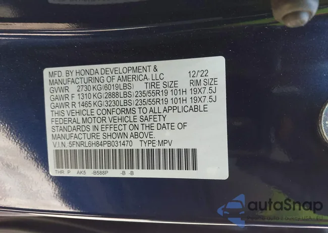5FNRL6H84PB031470: 44207800