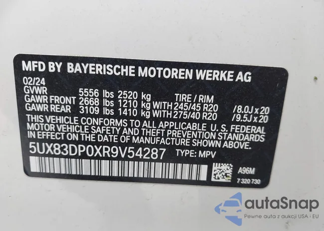 5UX83DP0XR9V54287: 44207892