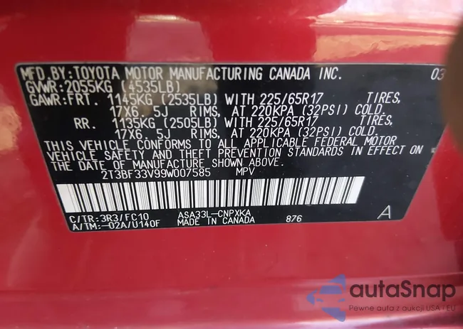 2T3BF33V99W007585: 44207924