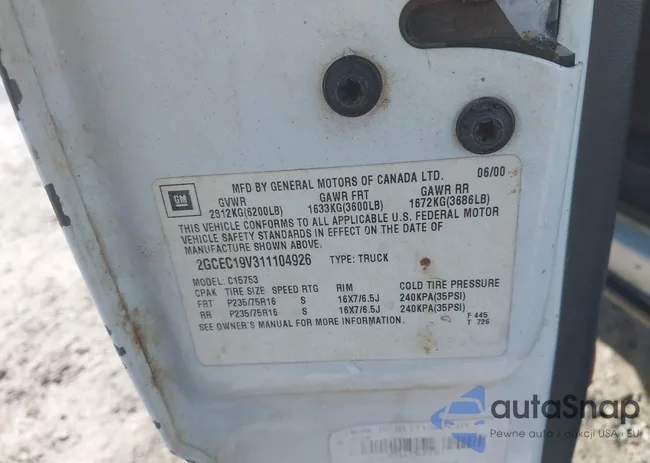 2GCEC19V311104926: 44207006