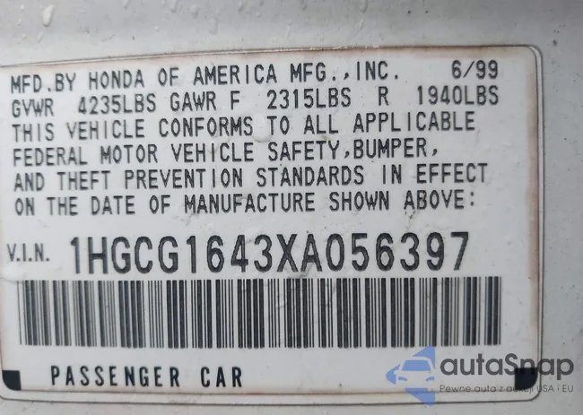 1HGCG1643XA056397: 44207074