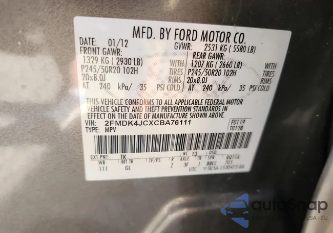 2FMDK4JCXCBA76111: 44207227