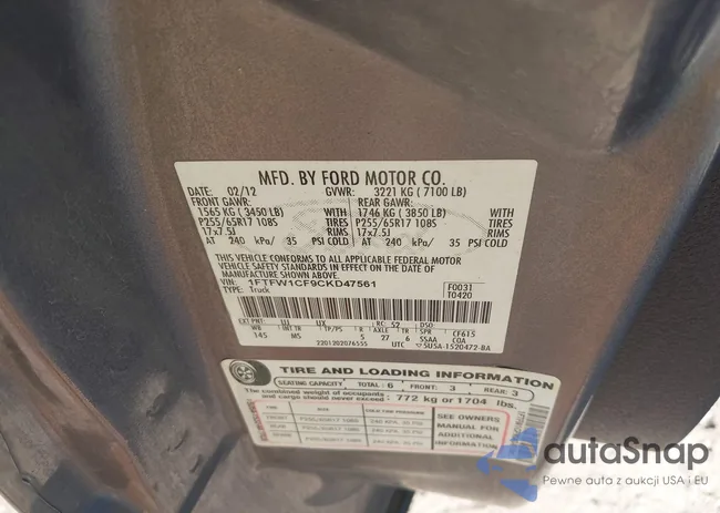 1FTFW1CF9CKD47561: 44207378