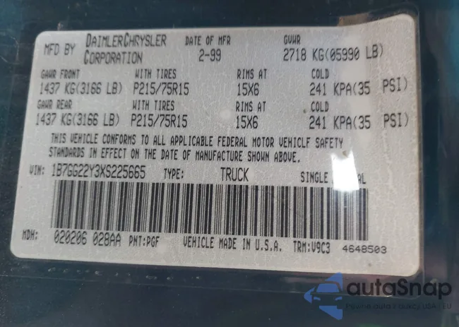 1B7GG22Y3XS225665: 44208392