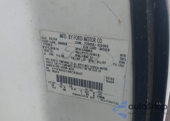 1FTPX04514KC83647: 44208429