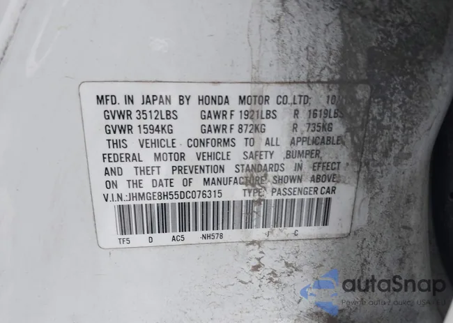 JHMGE8H55DC076315: 44208667