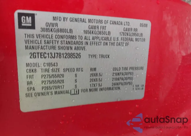 2GTEC13J781288526: 44208712