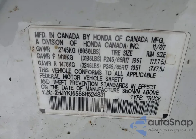 2HJYK16588H524831: 44208797