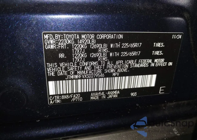 JTMRWRFVXSD279546: 44208365