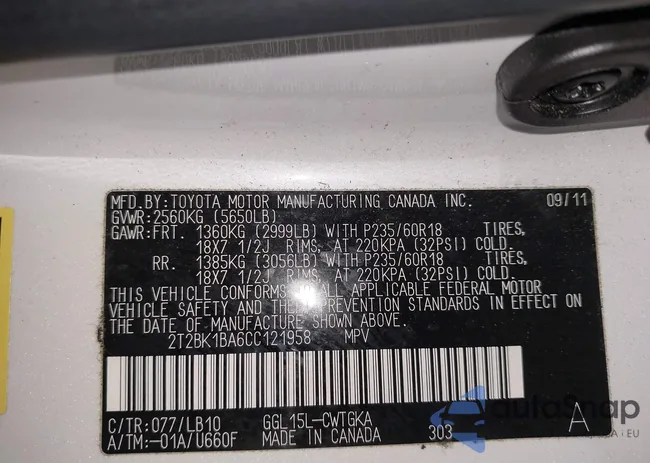 2T2BK1BA6CC121958: 44209479