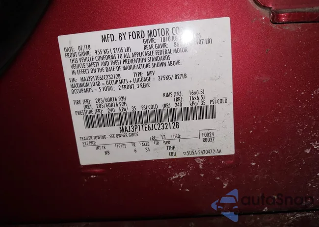 MAJ3P1TE6JC232128: 44209534