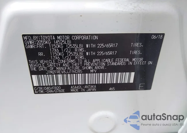 JTMZFREV8JJ194285: 44209560