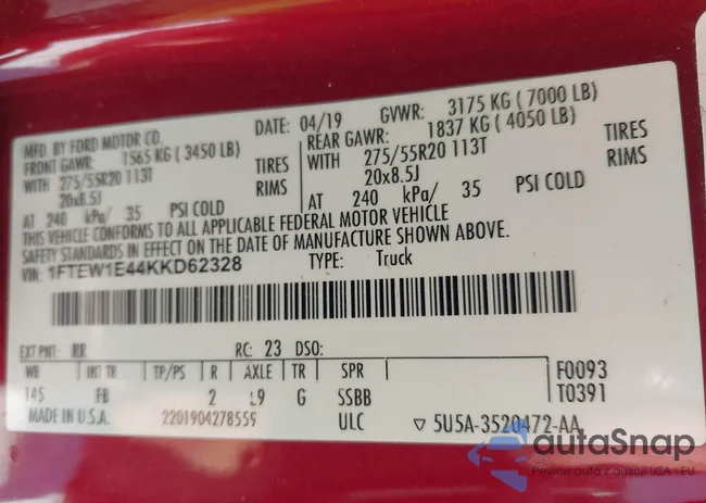 1FTEW1E44KKD62328: 44209681