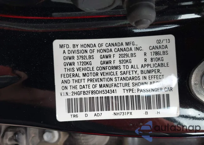 2HGFB2F89DH534341: 44209721