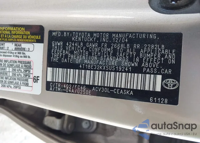 4T1BE32KX5U519241: 44209035