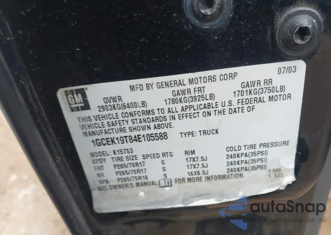 1GCEK19T84E105588: 44209099