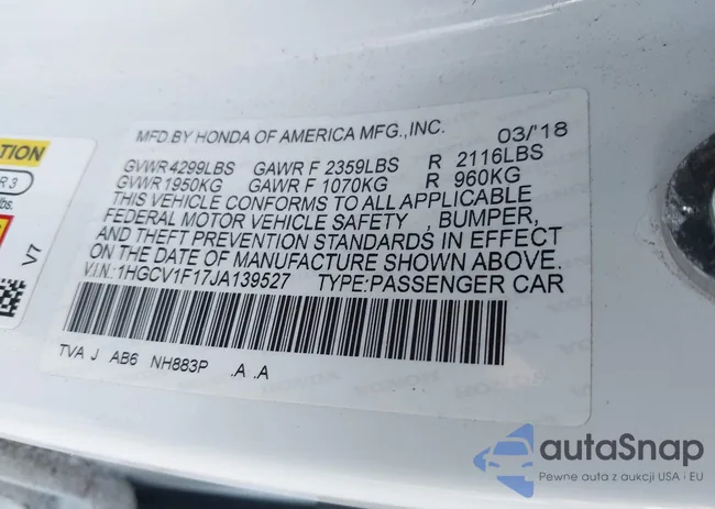 1HGCV1F17JA139527: 44209170