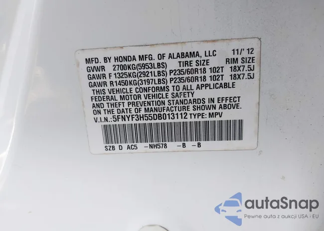 5FNYF3H55DB013112: 44209199