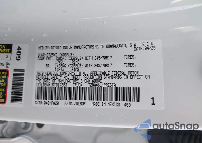 3TYLD5KN1ST017353: 44209376