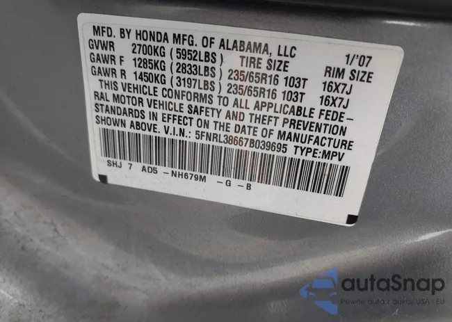 5FNRL38667B039695: 44210490