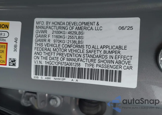 1HGCY2F67SA061258: 44210513