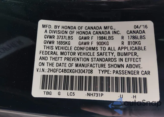 2HGFC4B0XGH304708: 44210606