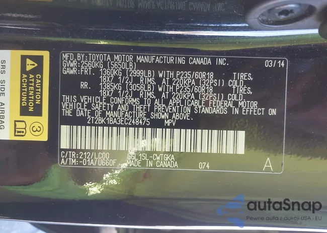 2T2BK1BA3EC248475: 44210944