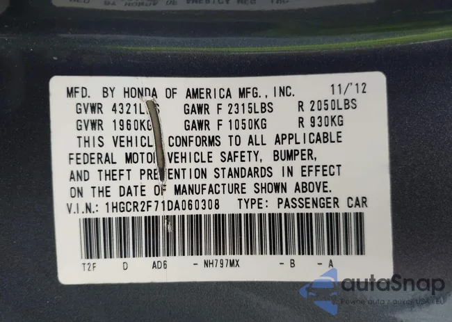 1HGCR2F71DA060308: 44210037