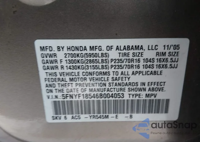 5FNYF18546B004053: 44211454