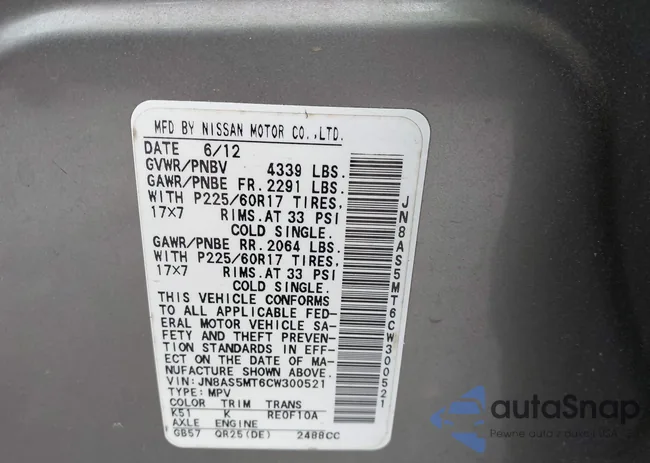 JN8AS5MT6CW300521: 44211563