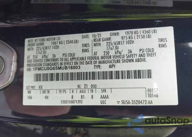 1FMCU0G65MUB18003: 44211806