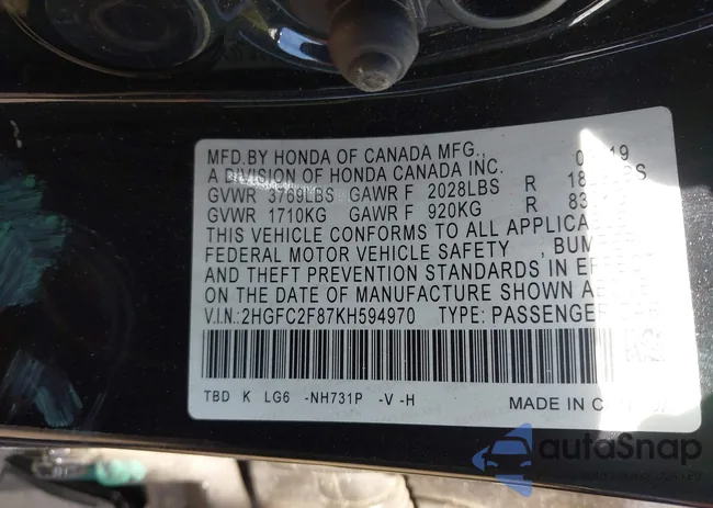 2HGFC2F87KH594970: 44211016