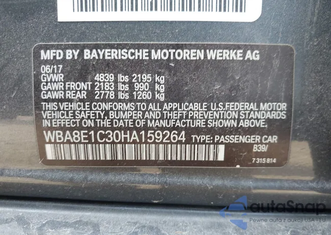 WBA8E1C30HA159264: 44211151