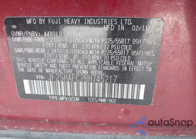 JF2SHAFC2BH745217: 44211188