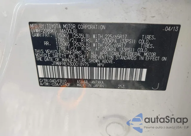 JTMBFREV3DD018975: 44211276